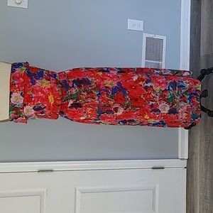 Strapless Vibrant Multicolored Floral Maxi Dress, Medium, Fully Lined, Like New